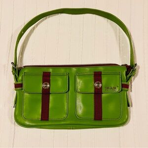 Matt & Nat Lime Green Shoulder Bag with Burgundy Stripes